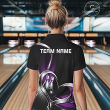 Load image into Gallery viewer, Custom Black And Purple Heart Bowling Women Quarter-Zip Shirt, Hexagon Bowling Jerseys IPHW11308