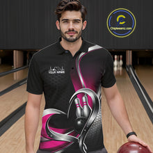 Load image into Gallery viewer, Custom Black And Pink Heart Bowling Men Polo Shirt, Hexagon Bowling Team Jerseys IPHW11309