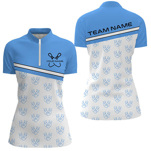 Blue Bowling Shirts For Women, Bowling Uniform Custom Bowling League Shirts IPHW6963