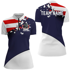 Custom American Flag Bowling Jerseys For Women, Patriotic Bowling Shirts IPHW6968