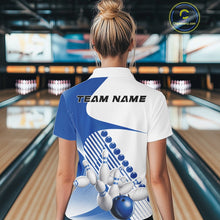 Load image into Gallery viewer, Custom White And Blue Bowling Ball And Pins Women Polo Shirt, Bowling Team Jerseys IPHW11319