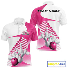 Load image into Gallery viewer, Custom White And Pink Bowling Ball And Pins Men Polo Shirt, Bowling Team Jerseys IPHW11320
