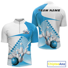 Load image into Gallery viewer, Custom White And Light Blue Bowling Ball And Pins Men Quarter-Zip Shirt, Bowling Team Jerseys IPHW11321