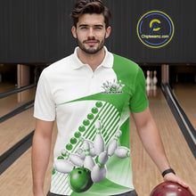 Load image into Gallery viewer, Custom White And Green Bowling Ball And Pins Men Polo Shirt, Bowling Team Jerseys IPHW11322