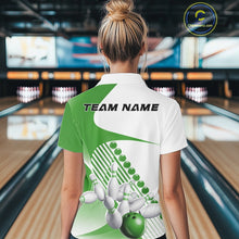 Load image into Gallery viewer, Custom White And Green Bowling Ball And Pins Women Quarter-Zip Shirt, Bowling Jerseys IPHW11322