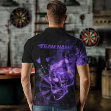 Load image into Gallery viewer, Custom Black And Purple Flame Skull Dart Polo Shirts For Men, Fire Dart Team Shirts IPHW8433