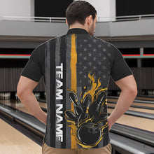 Load image into Gallery viewer, Yellow Line American Flag Custom Patriotic Flame Bowling Quarter-Zip Shirt For Men, US Bowling Shirt IPHW8636