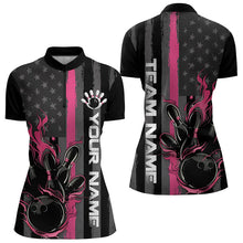 Load image into Gallery viewer, Pink Line American Flag Custom Patriotic US Flame Bowling Womens Quarter-Zip Shirts IPHW8637