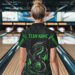 Custom Black And Irish Green Dragon Bowling Womens Quarter-Zip Shirts, Bowling Uniform IPHW8641
