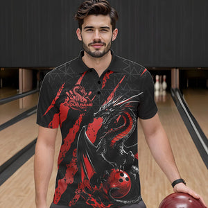 Custom Black And Red Dragon Bowling Team Polo Shirts For Men, Dragon Bowling Jerseys IPHW8924