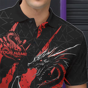 Custom Black And Red Dragon Bowling Team Polo Shirts For Men, Dragon Bowling Jerseys IPHW8924