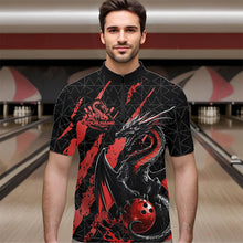 Load image into Gallery viewer, Custom Black And Red Dragon Bowling Team Quarter-Zip Shirts For Men, Dragon Bowling Jerseys IPHW8924