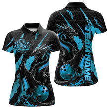 Load image into Gallery viewer, Custom Black And Blue Dragon Bowling Team Polo Shirts For Women, Dragon Bowling Jerseys IPHW8925