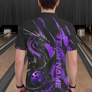 Custom Black And Purple Dragon Bowling Team Polo Shirts For Men, Dragon Bowling Jerseys IPHW8926