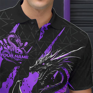 Custom Black And Purple Dragon Bowling Team Polo Shirts For Men, Dragon Bowling Jerseys IPHW8926