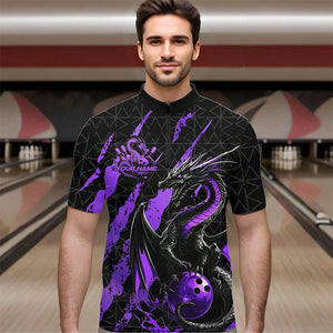 Custom Black And Purple Dragon Bowling Team Quarter-Zip Shirts For Men, Dragon Bowling Jerseys IPHW8926