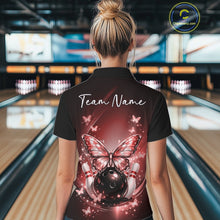 Load image into Gallery viewer, Custom Red Butterfly Bowling Women Quarter-Zip Shirt, Bowling Tournament Team Shirt IPHW11032