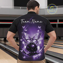 Load image into Gallery viewer, Custom Purple Butterfly Bowling Men Quarter-Zip Shirt, Bowling Tournament Team Shirt IPHW11033