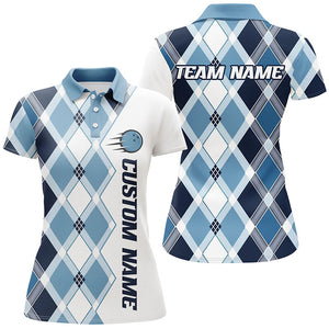 Blue Argyle Custom Bowling Shirts For Women, Bowling Tournament Team Jerseys IPHW6500