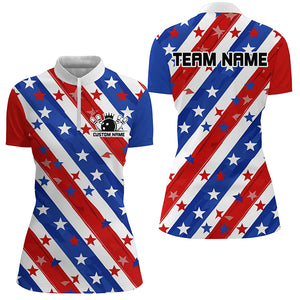 Personalized American Flag Bowling Team Shirts, Patriotic Bowling League Shirts For Women IPHW6518