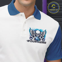Load image into Gallery viewer, Custom Blue Skull With Wings Bowling Team Men Polo Shirts, Gothic Bowling Jerseys IPHW11497