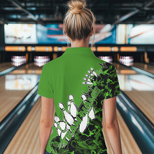 Load image into Gallery viewer, Custom Green Camo Strike Womens Bowling Quarter-Zip Shirts, Team Bowling League Shirt Shirt IPHW8445