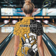 Load image into Gallery viewer, Custom Black And Yellow Retro Bowling Beer Team Shirts For Women, Bowling Pattern Jersey IPHW10538