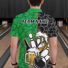 Load image into Gallery viewer, Custom Black And Green Retro Bowling Beer Team Shirts For Men, Bowling Pattern Jerseys IPHW10539
