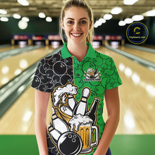 Load image into Gallery viewer, Custom Black And Green Retro Bowling Beer Team Shirts For Women, Bowling Pattern Jerseys IPHW10539