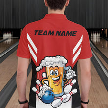Load image into Gallery viewer, Custom Funny Red Bowling Jerseys Bowling And Beer Men Polo Shirts, Bowling Jerseys IPHW10540