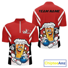 Load image into Gallery viewer, Custom Funny Red Bowling Jerseys Bowling And Beer Men Quarter-Zip Shirts, Bowling Jerseys IPHW10540