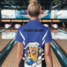Load image into Gallery viewer, Custom Funny Blue Bowling Jerseys Bowling And Beer Women Polo Shirts, Bowling Jerseys IPHW10541