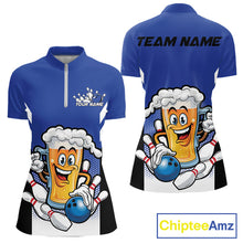 Load image into Gallery viewer, Custom Funny Blue Bowling Jerseys Bowling And Beer Women Shirts, Bowling Jerseys IPHW10541