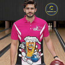 Load image into Gallery viewer, Custom Funny Pink Bowling Jerseys Bowling And Beer Men Polo Shirts, Bowling Jerseys IPHW10542