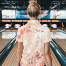 Load image into Gallery viewer, Custom Elegant Light Peach Roses And Butterfly Women Bowling Polo Team Shirts IPHW11060