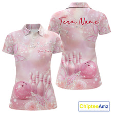 Load image into Gallery viewer, Custom Elegant Roses And Butterfly Women Bowling Polo Shirts, Dreamy Ladies Bowling Shirt IPHW11067
