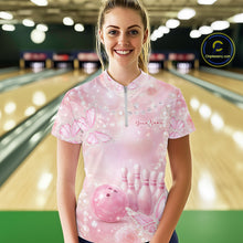 Load image into Gallery viewer, Custom Elegant Roses And Butterfly Women Bowling Quarter-Zip Shirt, Ladies Bowling Shirt IPHW11067