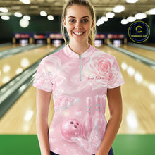 Load image into Gallery viewer, Custom Elegant Roses And Butterfly Women Bowling Quarter-Zip Shirt, Ladies Bowling Shirt IPHW11068