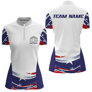 Personalized Patriotic Bowling Shirts For Women, Ameircan Flag Bowling Team Jersey Styles IPHW6671
