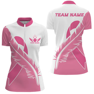 Feather Pink Ribbon Breast Cancer Custom Bowling Shirts For Women, Pink Bowling Jerseys IPHW6674