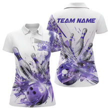 Load image into Gallery viewer, Custom White And Purple Custom Bowling Polo Shirts For Women, Bowling Tournament Team Shirt IPHW8462