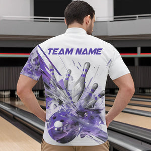 Custom White And Purple Custom Bowling Quarter-Zip Shirts For Men, Bowling Tournament Team Shirt IPHW8462