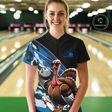 Load image into Gallery viewer, Custom Blue Camo Funny Turkey Bowling Team Shirt For Women, Turkey Bowling Jerseys IPHW10549