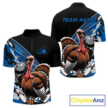 Load image into Gallery viewer, Custom Blue Camo Funny Turkey Bowling Team Shirt For Men, Turkey Bowling Jerseys IPHW10549