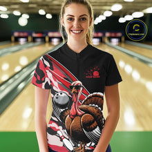 Load image into Gallery viewer, Custom Red Camo Funny Turkey Bowling Team Shirt For Women, Turkey Bowling Jerseys IPHW10550