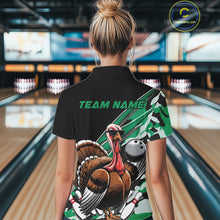 Load image into Gallery viewer, Custom Green Camo Funny Turkey Bowling Team Shirt For Women, Turkey Bowling Jerseys IPHW10551