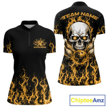 Load image into Gallery viewer, Custom Yellow Flame Skull Bowling Team Shirts For Women, Halloween Bowling Jerseys IPHW10554