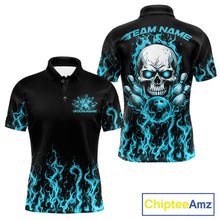 Load image into Gallery viewer, Custom Blue Flame Skull Bowling Team Shirts For Men, Halloween Bowling Jerseys IPHW10555