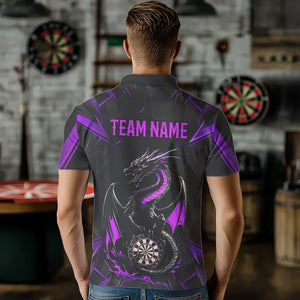 Custom Black And Purple Dragon Dart Polo Shirts For Men, Dart Jerseys Dart Tournament Shirt IPHW8708