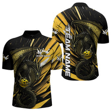 Load image into Gallery viewer, Black And Yellow Custom Dragon Bowling Team Quarter-Zip Shirts For Men, Bowling League Shirt IPHW8967